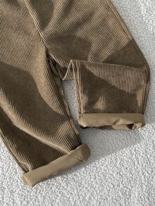 New Boys' Corduroy Fabric Embroidered Pattern 3D Decor Overalls, Suitable For School, Outings, Play, Vacation, Soft And Comfortable Fabric, Suitable For Autumn/Winter Wear, Suitable For 4-7 Years Old Boys' Daily Wear - Brown - View 6