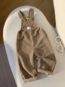 New Boys' Corduroy Fabric Embroidered Pattern 3D Decor Overalls, Suitable For School, Outings, Play, Vacation, Soft And Comfortable Fabric, Suitable For Autumn/Winter Wear, Suitable For 4-7 Years Old Boys' Daily Wear - Brown - View 5