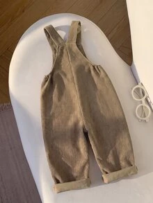 New Boys' Corduroy Fabric Embroidered Pattern 3D Decor Overalls, Suitable For School, Outings, Play, Vacation, Soft And Comfortable Fabric, Suitable For Autumn/Winter Wear, Suitable For 4-7 Years Old Boys' Daily Wear - Brown - View 3