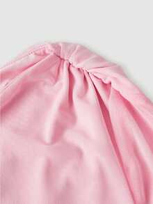 Skyraze Women's Solid Color Asymmetrical Shoulder Flared Sleeve Ruffle Hem Pleated Dress Graduation Tea Party Light Pink Autumn Cute Romantic - Pink - View 6