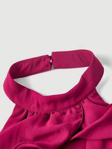 Skyraze White Multi-Layer Ruffle Halter Neck Stand Collar Mini Dress - Red Violet - View 7