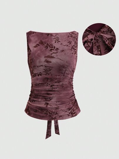 Sweetra Nuevo top de tirantes con diseño de lazo retro y estampado de malla para mujer, para uso diario