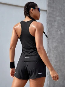 Solea Cove Solea Cove Women's Racerback Tank Top And Shorts Sports Athleisure Casual Set Gym Black Summer - Black - View 3