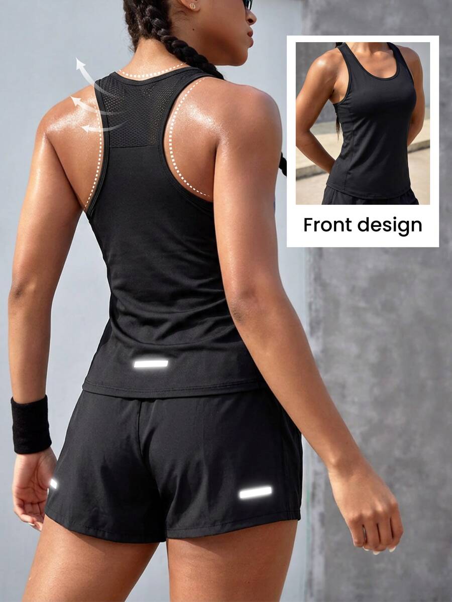 Solea Cove Solea Cove Women's Racerback Tank Top And Shorts Sports Athleisure Casual Set Gym Black Summer - Black - View 1