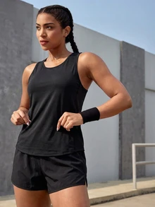 Solea Cove Solea Cove Women's Racerback Tank Top And Shorts Sports Athleisure Casual Set Gym Black Summer - Black - View 6