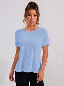 SHEIN Sports Cut Out Backless Crop Sports Casual Athleisure Top Workout Tank Top Gym Women Shirts Gym Light Blue Summer - Blue - View 4