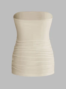 Modmama 2pcs Maternity Summer Casual Commuting Pregnancy Minimalist Solid Color Pleated Fitted Comfortable Lightweight Camisole Tops - Khaki - View 9