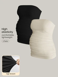 Modmama 2pcs Maternity Summer Casual Commuting Pregnancy Minimalist Solid Color Pleated Fitted Comfortable Lightweight Camisole Tops - Khaki - View 13