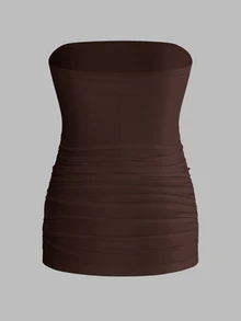 Modmama Maternity Summer Casual Smart Baggy Versatile Solid Color Bandeau Top White Photoshoot Home Wear Formal Brown - Coffee Brown - View 7