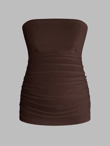 Modmama Maternity Summer Casual Smart Baggy Versatile Solid Color Bandeau Top White Photoshoot Home Wear Formal Brown - Coffee Brown - View 6