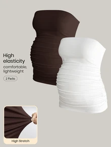 Modmama Maternity Summer Casual Smart Baggy Versatile Solid Color Bandeau Top White Photoshoot Home Wear Formal Brown - Coffee Brown - View 13
