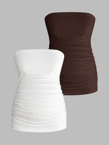 Modmama Maternity Summer Casual Smart Baggy Versatile Solid Color Bandeau Top White Photoshoot Home Wear Formal Brown - Coffee Brown - View 12