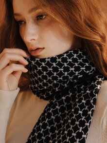 Opalesca 1pc Women Scarves Lady Light Soft Fashion Geometric Print Hijab Wrap Shawl For All Season For Dress - Black and White - View 9