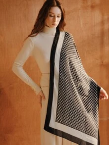 Opalesca 1pc Women Scarves Lady Light Soft Fashion Geometric Print Hijab Wrap Shawl For All Season For Dress - Black and White - View 3
