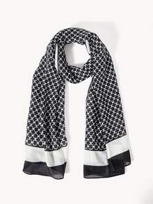 Opalesca 1pc Women Scarves Lady Light Soft Fashion Geometric Print Hijab Wrap Shawl For All Season For Dress - Black and White - View 2