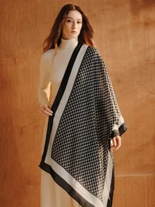 Opalesca 1pc Women Scarves Lady Light Soft Fashion Geometric Print Hijab Wrap Shawl For All Season For Dress - Black and White - View 7
