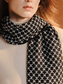 Opalesca 1pc Women Scarves Lady Light Soft Fashion Geometric Print Hijab Wrap Shawl For All Season For Dress - Black and White - View 5