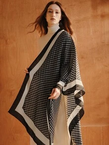 Opalesca 1pc Women Scarves Lady Light Soft Fashion Geometric Print Hijab Wrap Shawl For All Season For Dress - Black and White - View 11