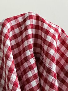 Elamini Women's Red And White Plaid Summer 70s Retro Date Top,Cotton Blend Contrast Button Mandarin Collar Side Slit Waist Cinched Short Sleeve Collegiate - Red and White - View 8