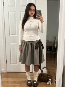 Comfortcana 女款大尺碼極簡風羅紋針織打底 T 恤 - 白色 - 查看 7