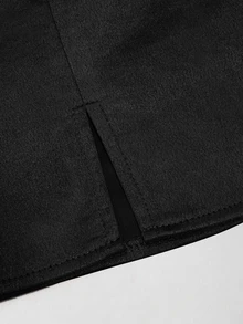 Sweetra Autumn/Winter Maillard Color Suede A-Line Slit Hem Casual Party Mini Skirt For Women - Black - View 6