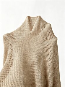 SHEIN 深棕色亮片V領交叉針織上衣，長袖薄款重疊設計優雅通勤女款套頭衫 - 杏色 - 查看 3