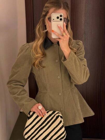 DAZY Women's Long Sleeve Button-Up Cinched Waist Shirt Collar Casual Outerwear