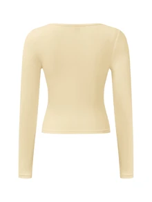 Zavorell Women's Sexy Square Neck Long Sleeve Crop Top, Cute Summer Top Fall Cloth For Women - Yellow - View 8