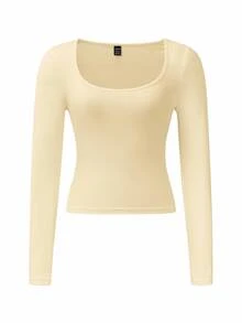 Zavorell Women's Sexy Square Neck Long Sleeve Crop Top, Cute Summer Top Fall Cloth For Women - Yellow - View 7