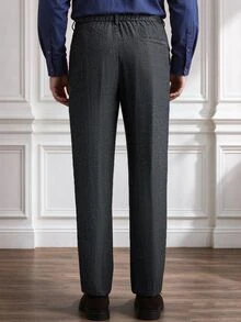 Core Aspect Vintage Double Pleated Herringbone Pattern Men's Dark Gray Slim Fit Dress Pants For Business And Formal Occasions - Dark Grey - View 2