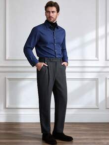 Core Aspect Vintage Double Pleated Herringbone Pattern Men's Dark Gray Slim Fit Dress Pants For Business And Formal Occasions - Dark Grey - View 6