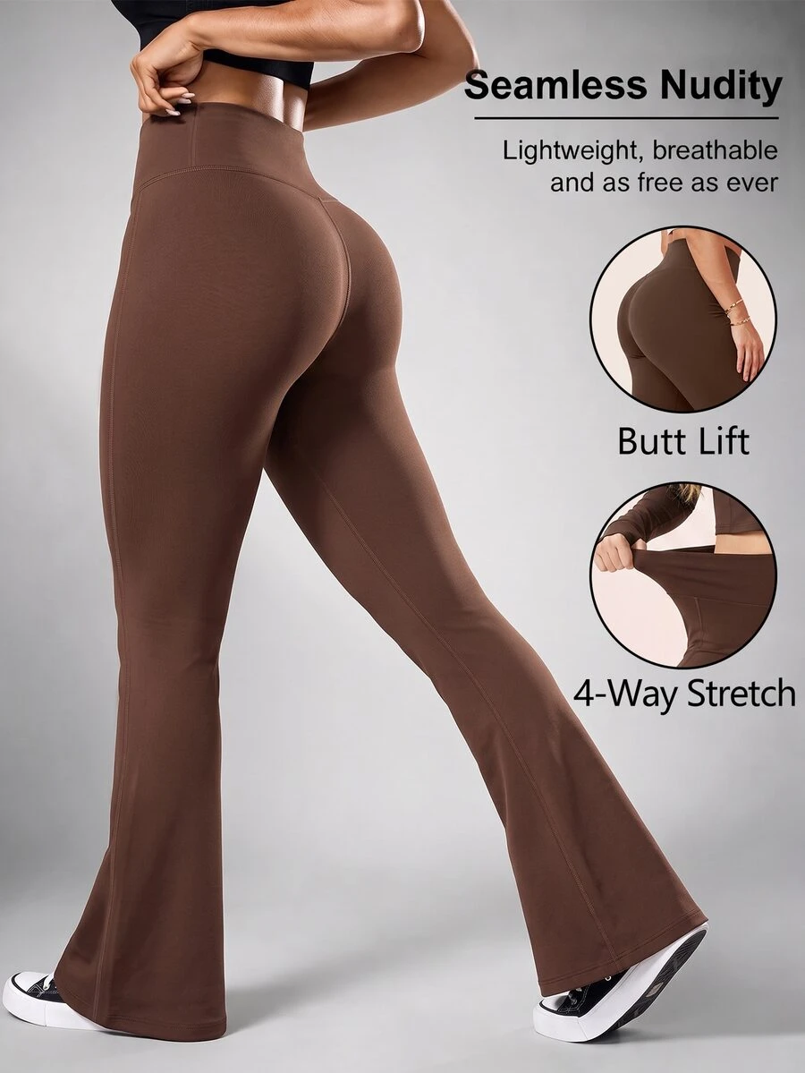 SHEIN Sovereign Charm Women's Minimalist Athletic Essential Versatile Sports Flare Leggings For Fitness Pilates Yoga Dark Blue Winter - Brown - View 1