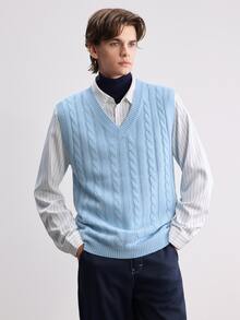 Manfinity CasualKnits Men's Crew Neck Casual Sweater Vest - Baby Blue - View 3