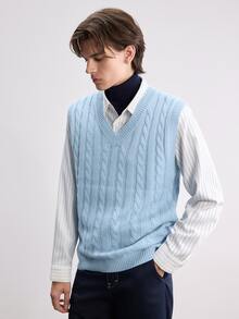 Manfinity CasualKnits Men's Crew Neck Casual Sweater Vest - Baby Blue - View 4