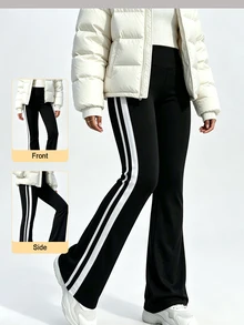 SHEIN Sports Autumn/Winter Thermal Lined Thickened Colorblock White And Black Patchwork Sports Essential Low Waist Long Pants Gym Running - Black - View 3