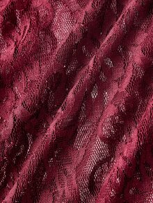 SHEIN MOD 2pcs Sheer Lace Long Sleeve T-Shirts Night Out Going Out Black Floral Burgundy Autumn Sexy - Burgundy - View 4