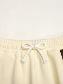 SHEIN Celana Sweatpants Model Lebar dengan Motif Garis-garis Cokelat Kuning Krem Polos untuk Remaja Perempuan, Streetwear - Kuning - View 5