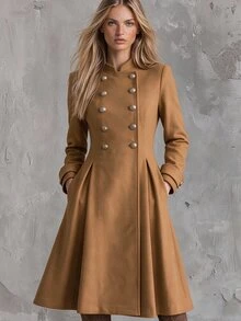 SHEIN Áo khoác len dài nữ thời trang mùa thu đông phong cách tối giản thanh lịch đi làm - Màu Khaki - Xem 3