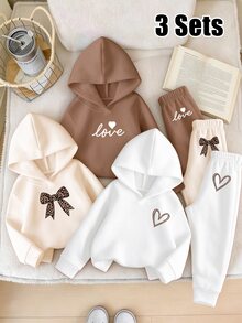 Baby Girl 3 Sets Casual Simple And Refreshing Leopard Print Butterfly LOVE Letter Printed Hooded Sweatshirt And Pants Set Winter Fall 2026 - Multicolor - View 1