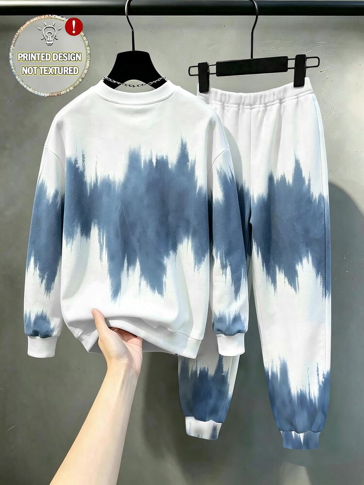 2pcs Tween Boys Sweatshirt Set Streetwear Casual Graphic Tie Dye Letter Print Long Sleeve Crew Neck Loose Fit School Active Autumn Back-To-School - Multicolor - View 8