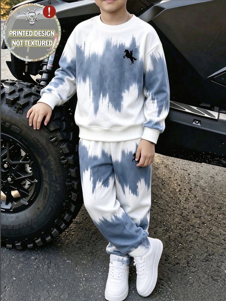 2pcs Tween Boys Sweatshirt Set Streetwear Casual Graphic Tie Dye Letter Print Long Sleeve Crew Neck Loose Fit School Active Autumn Back-To-School - Multicolor - View 1
