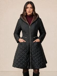Amorya Women's Long Sleeve Zipper Front Thermal Lined Hooded Winter Jacket - Black - View 10