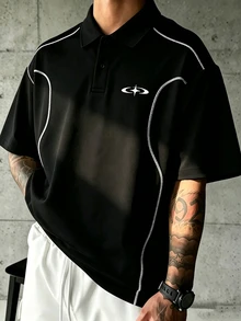 GymRaken Men's Contrast Trim Short Sleeve Sports Sporty Athleisure Polo T-Shirt Gym Workout Black And White Summer - Black - View 5