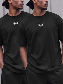 GymRaken Men's Casual Loose Fit Round Neck Short Sleeve Sports T-Shirt - Black - View 1