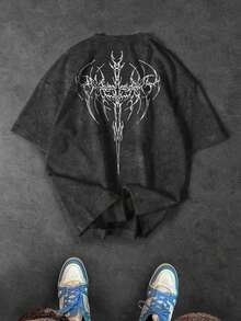 GymRaken Men's Minimalist Printed Round Neck Short Sleeve Sports T-Shirt Horror Graffiti T-Shirt, Gym - White - View 3