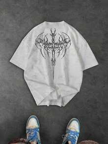 GymRaken Men's Minimalist Printed Round Neck Short Sleeve Sports T-Shirt Horror Graffiti T-Shirt, Gym - White - View 5