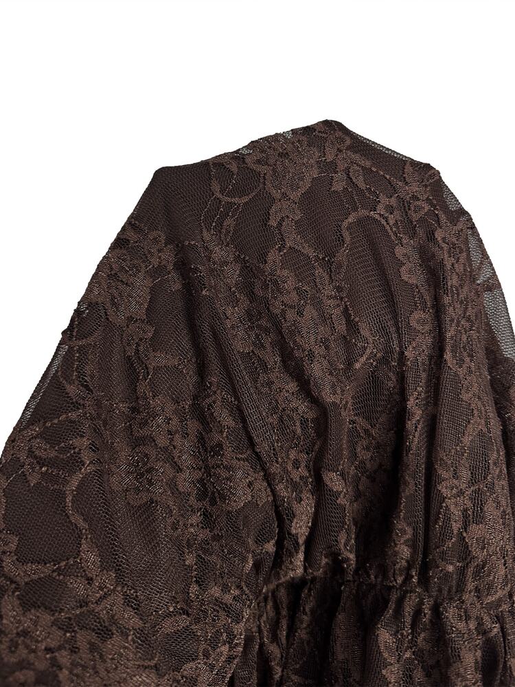 Silquee Elegant Brown Lace A-Line Dress For Autumn And Winter, Featuring A Fitted Bodice And Pleated Lace On One Shoulder.Party Wedding Birthday Graduation - Pink - View 11
