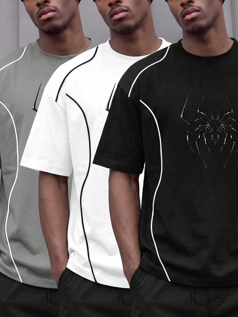 GymRaken Men's Spider Pattern Casual Daily Wear Sports T-Shirt, Gym - Black - View 1