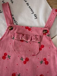 SHEIN 女童櫻桃圖案鈕扣背心洋裝 秋季少女設計款 - 粉色 - 查看 6