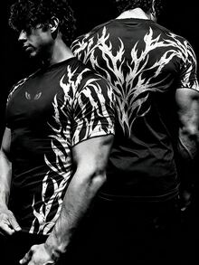 Sport MetroGents Men's Wing Print Short Sleeve Sports Baggy Athletic T-Shirt, Gym Black And White Summer - Multicolor - View 4